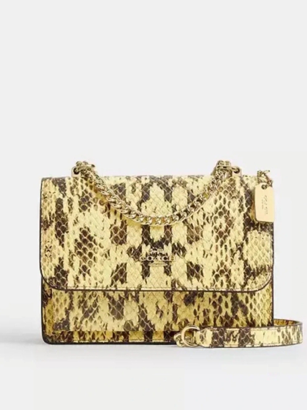 Coach Yellow/Brown  Snake-Print Leather Crossbody Bag Nwt MINI KLARE PURSE/WLT
